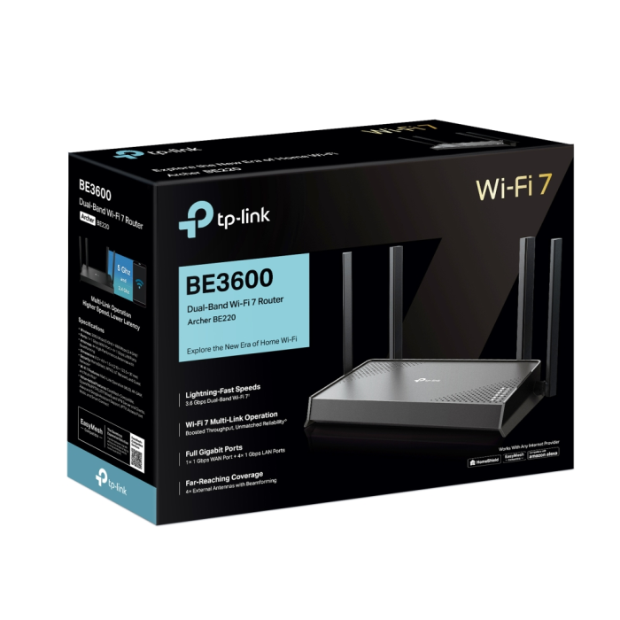 TP-LINK BE3600 Dual-Band Wi-Fi 7 2882+688 Mbps Router, 1 Gbps LAN