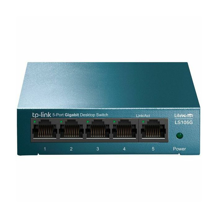 TP-Link LiteWave 5-Port Gigabit Desktop Switch, 5 Gigabit RJ45 Ports, Desktop Steel Case, Wall Mount, Green Ethernet technology