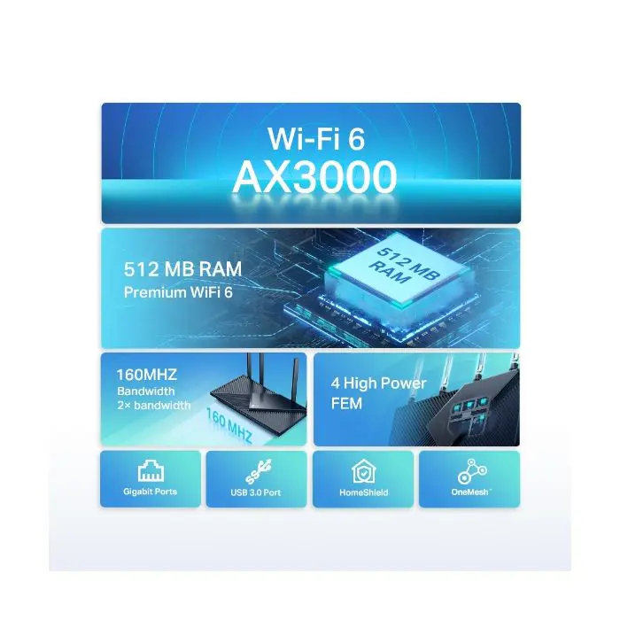 TP-LINK Router Archer AX55 AX3000 Dual Band Gigabit Router Wi-Fi 6