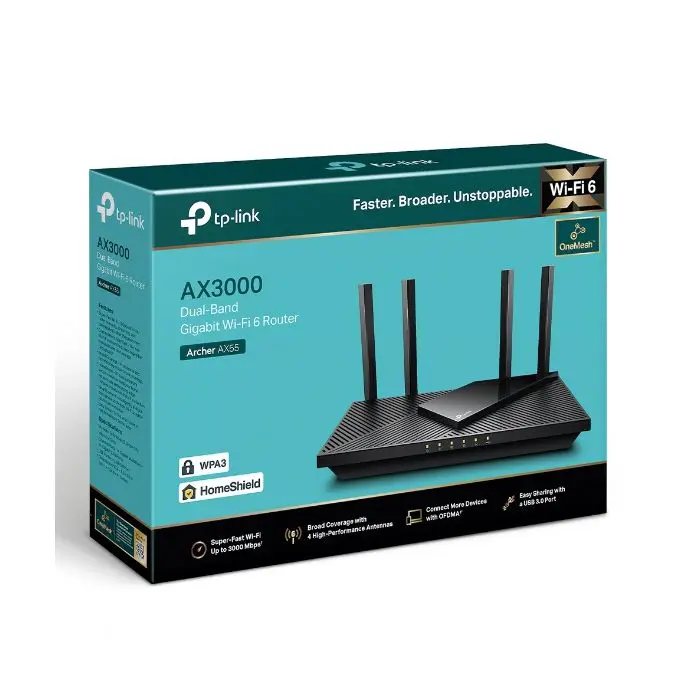 TP-LINK Router Archer AX55 AX3000 Dual Band Gigabit Router Wi-Fi 6