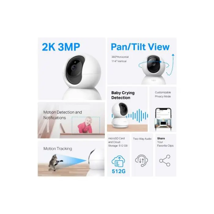TP-LINK Tapo C210P2 2k 3MP 2304 x 1296 Pan/Tilt WiFi Security Camera