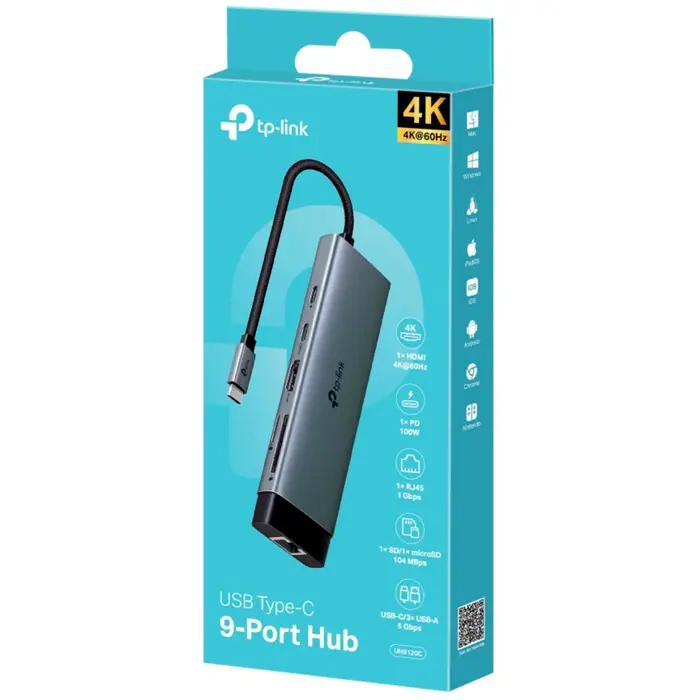 TP-Link UH9120C USB-C 9-Port Hub, Docking Station grey/black