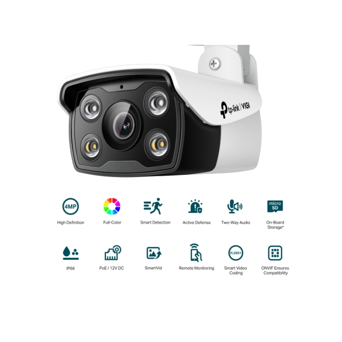TP-LINK VIGI 4MP Outdoor Full-Color Bullet Network Camera (up to 2560 × 1440 H.265+ 30fps)