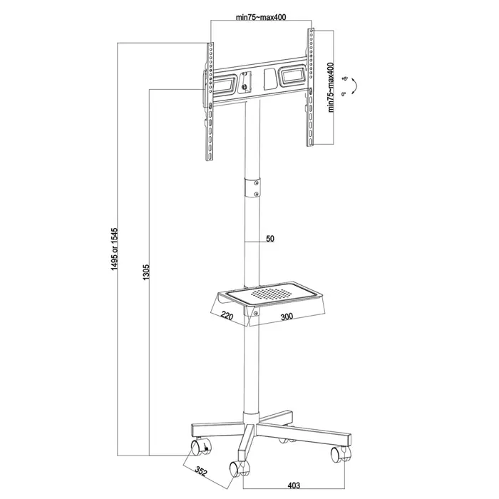 TV trolley stand Maclean, professional, 32-55", on wheels, max. VESA 400x400, max. 25kg, MC-949