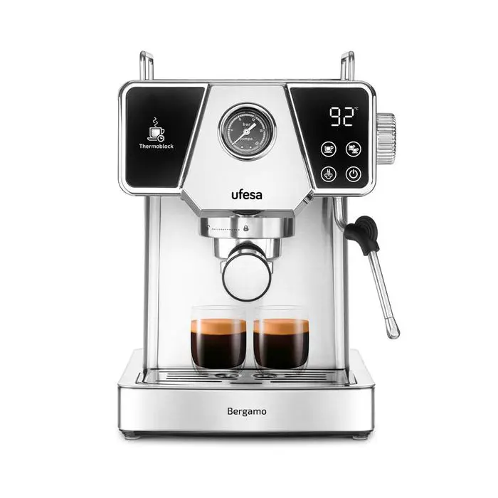 Ufesa UFESA Bergamo espresso aparat za mleti kavni prah, 20 barov pritiska, z manometrom, Thermoblock ogrevanjem in penilcem mleka