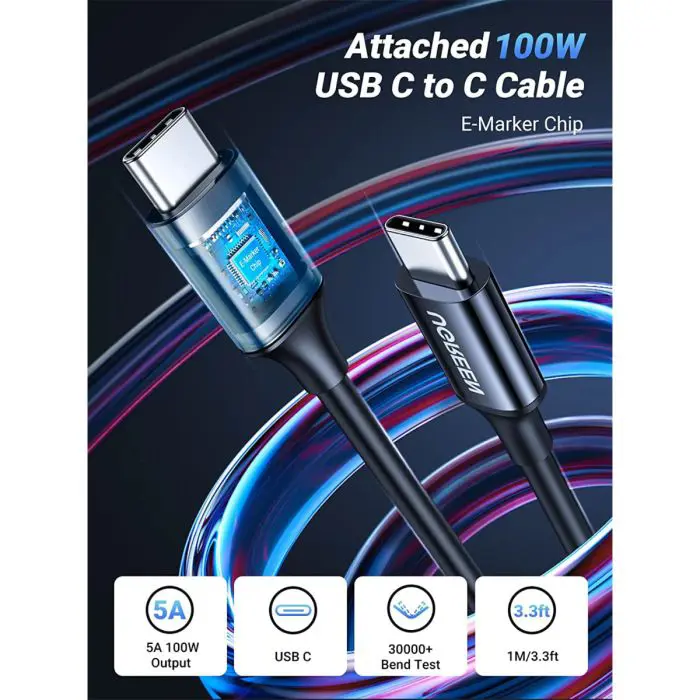 Ugreen 130W avtopolnilec z 1M USB-C kablom