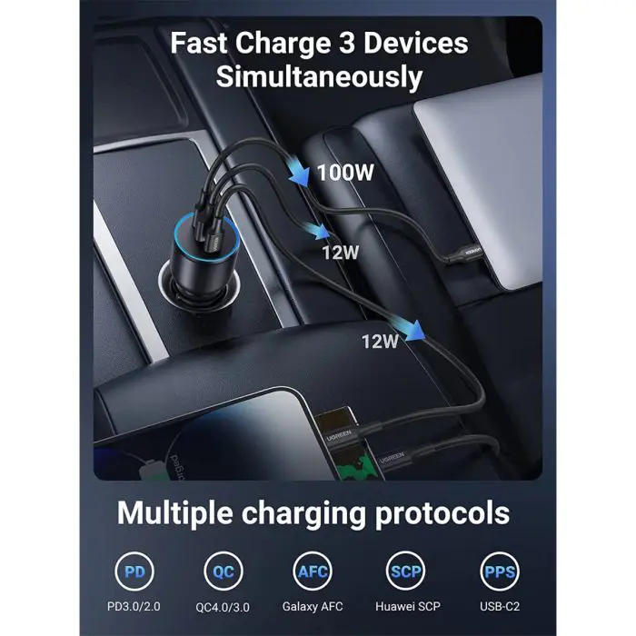 Ugreen 130W avtopolnilec z 1M USB-C kablom