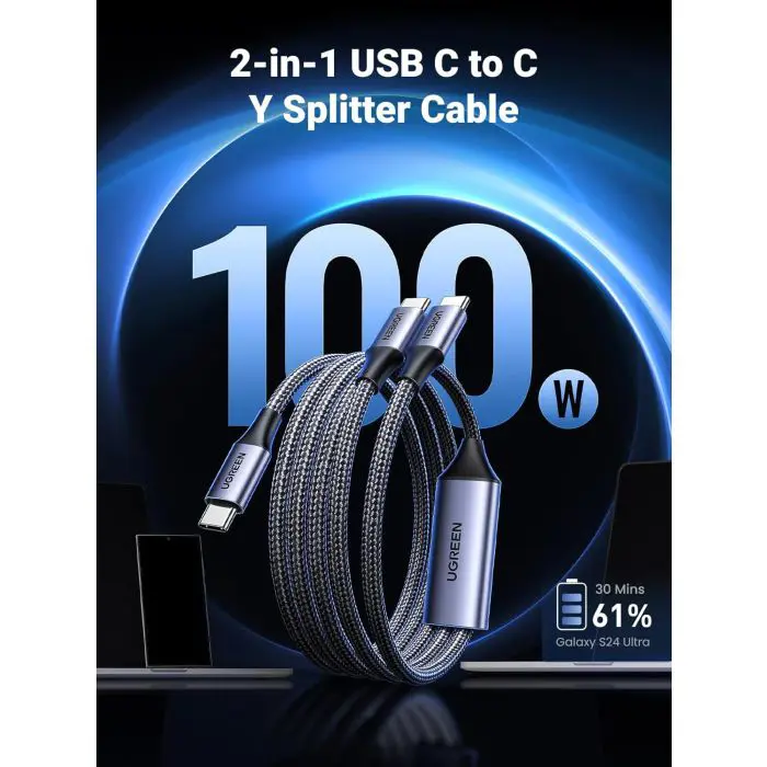 Ugreen 2in1 dual USB-C charging cable with 100W