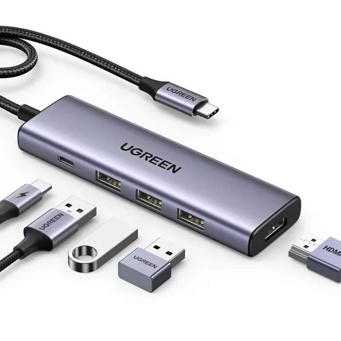 UGREEN 5u1, USB-C, 3x USB-A, USB-C Power Delivery, HDMI 4K 30 fps, sivi