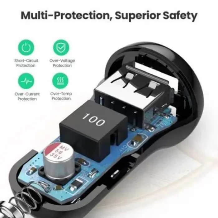 UGREEN auto punjač, 24W, Dual USB-A, crni