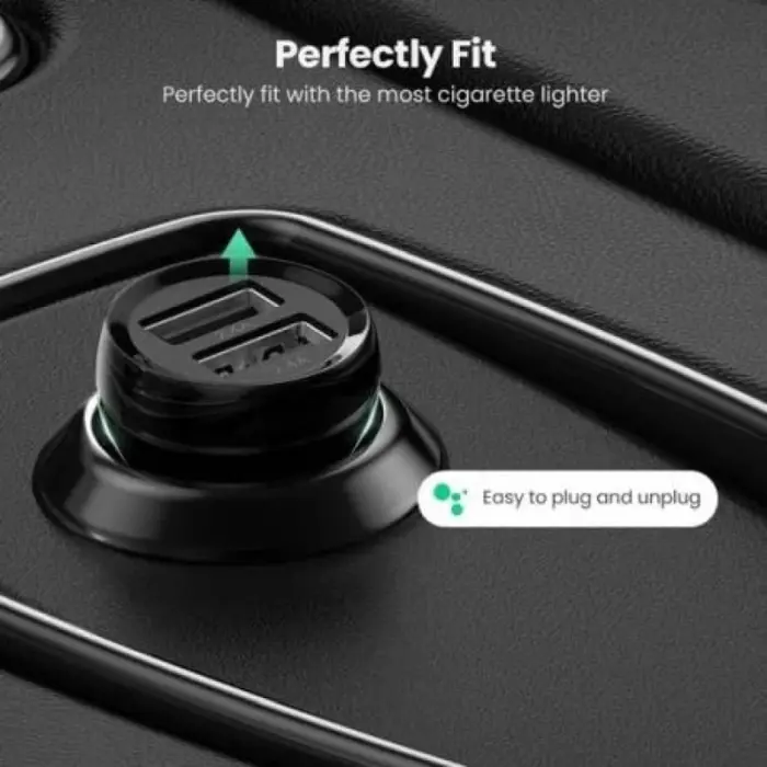 UGREEN auto punjač, 24W, Dual USB-A, crni