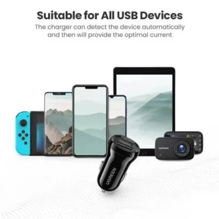UGREEN auto punjač, 24W, Dual USB-A, crni