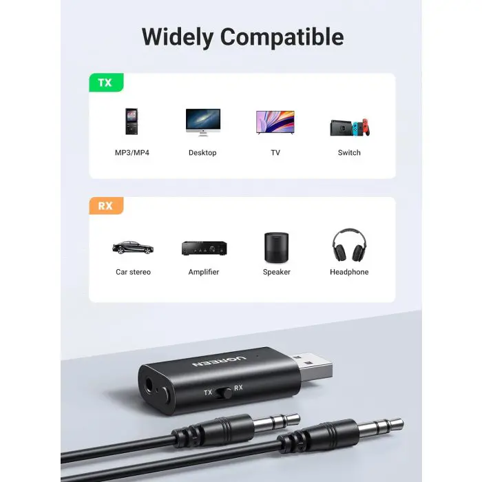 UGREEN bluetooth 5.1 wireless transmitter/receiver 2-in-1 for TV, Home audio receiver, Car radio, ...