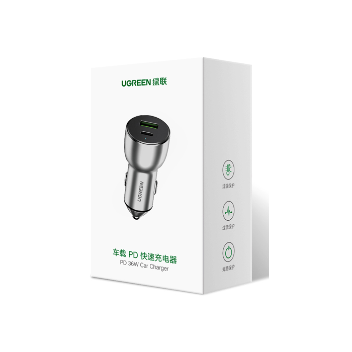 Ugreen car charger USB + USB-C PD 36W gray - box