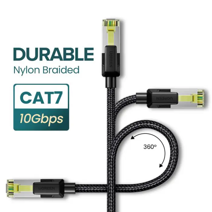 Ugreen Cat7 Shielded Round Cable with Braided Modular RJ45 Ethernet Connector 3M