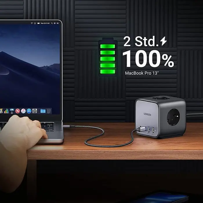 UGREEN DigiNest Cube, 65W, 3x ŠUKO, 2x USB-C, 2x USB-A, 1.8m, crno sivi