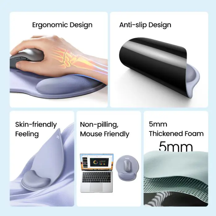 Ugreen ergonomic mouse pad with wrist rest - gray blue