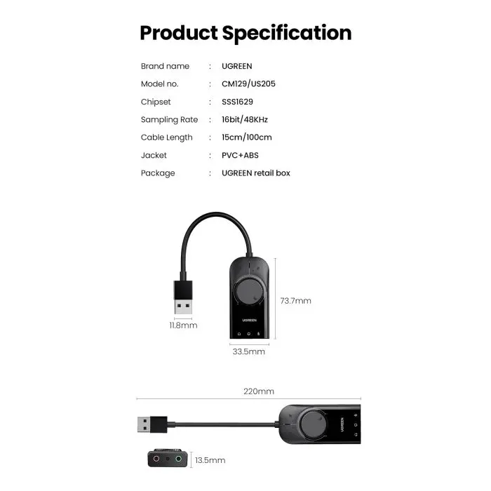 Ugreen external USB sound card - box