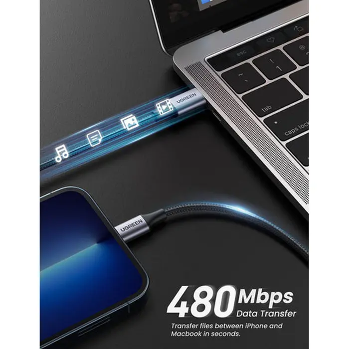 UGREEN, Lightning na Type-C 2.0 (M), sivi, 1m