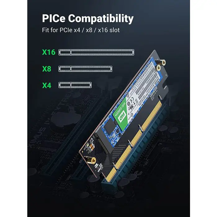 Ugreen M.2 PCIe NVME M-Key to PCIe 4.0 x16 adapter with cooler - box