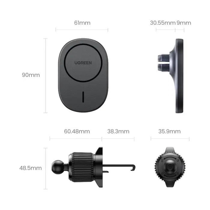 UGREEN MagSafe auto punjač, 15W, magnetni, bežični/indukcijski, crni