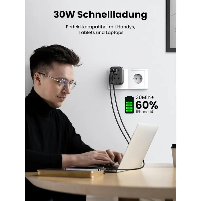 Ugreen Nexode 4in1 USB socket 30W with 2xUSB, 1xUSB-C and Quick Charge