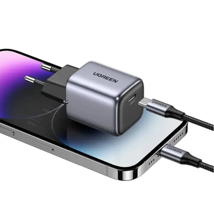 UGREEN Nexode Mini zidni punjač, 20W, USB-C, GaN II Tech, PD3.0, QC4+, crni