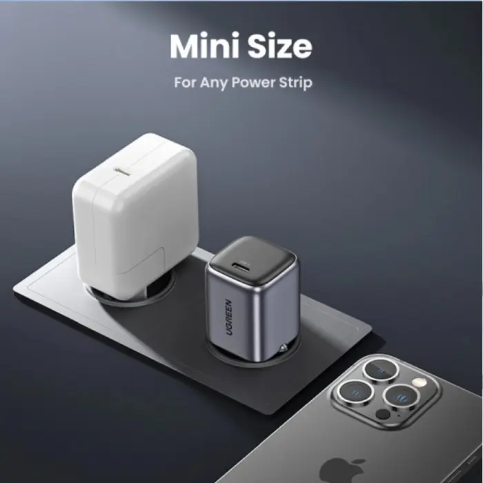 UGREEN Nexode Mini zidni punjač, 20W, USB-C, GaN II Tech, PD3.0, QC4+, crni