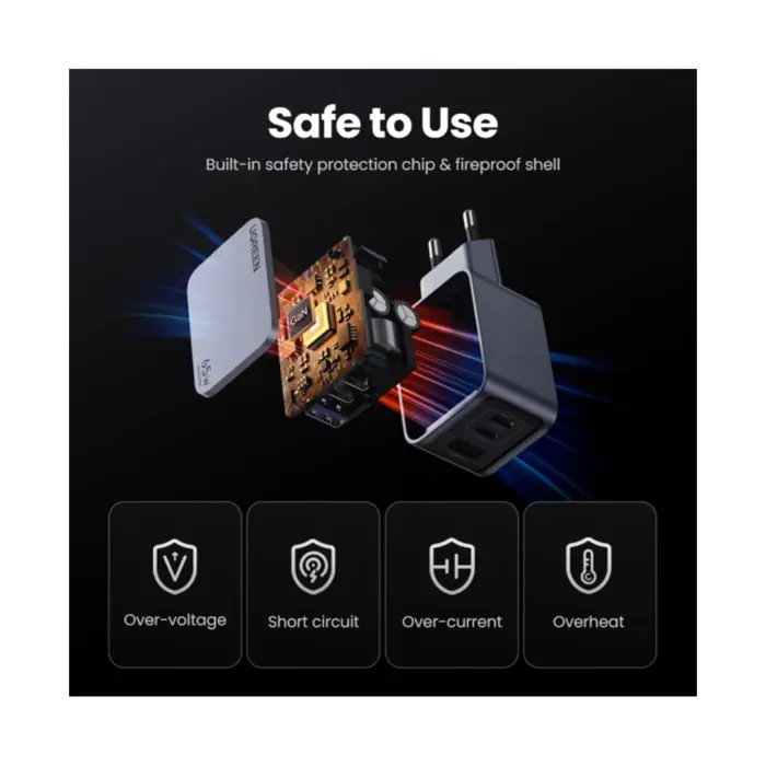 UGREEN Nexode Pro, 65W, 2x USB-C, USB-A, USB-C kabel, GaN, sivi