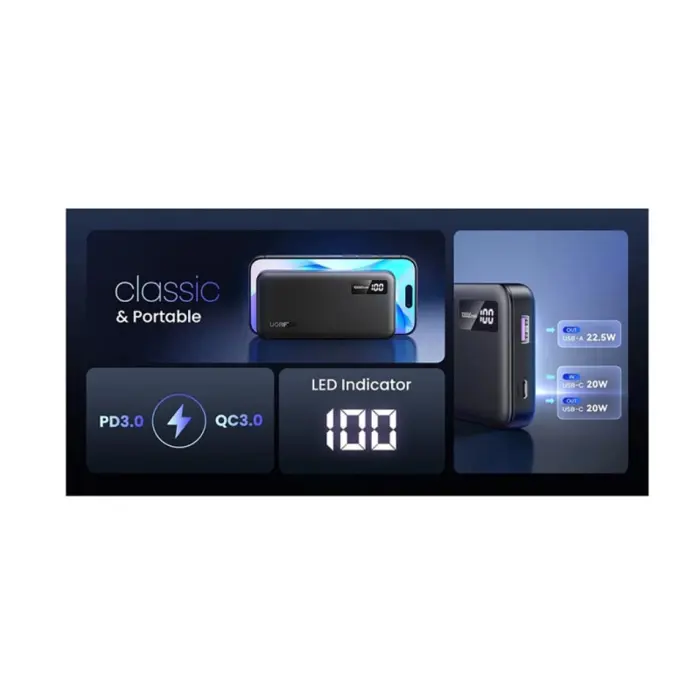 UGREEN Prijenosni punjač (Powerbank) 10.000 mAh, USB-C, sivi