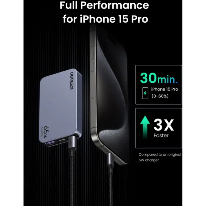 UGREEN Ultra-Slim Nexode Pro zidni punjač 65W, 2x USB-C, USB-A, GaNInfinity, sivi