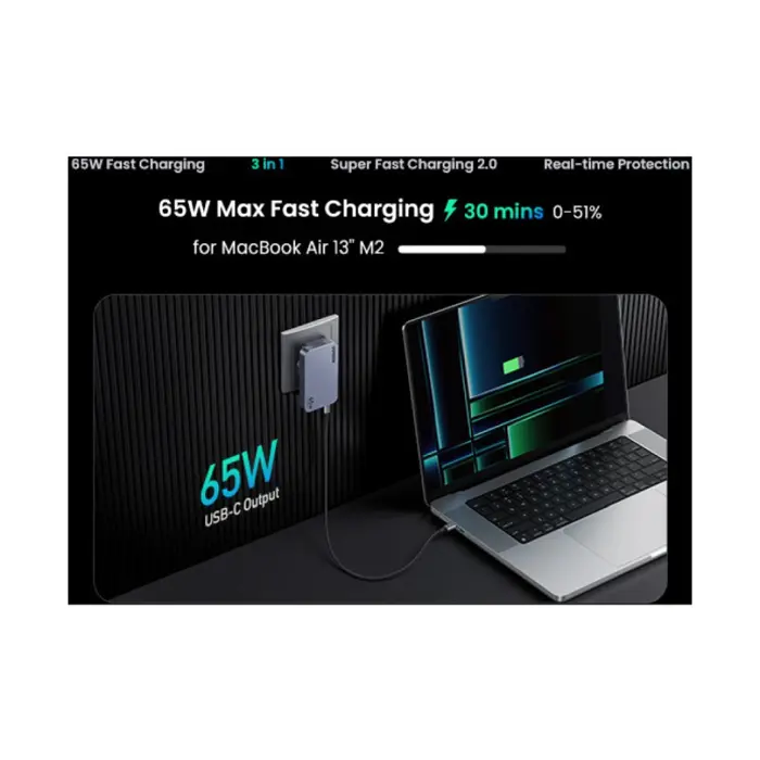 UGREEN Ultra-Slim Nexode Pro zidni punjač 65W, 2x USB-C, USB-A, GaNInfinity, sivi