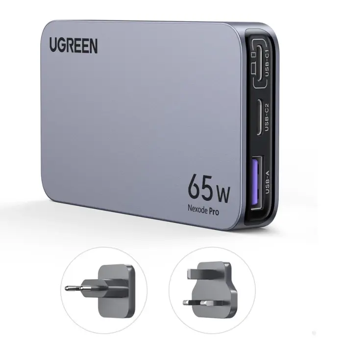 UGREEN Ultra-Slim Nexode Pro zidni punjač 65W, 2x USB-C, USB-A, GaNInfinity, sivi