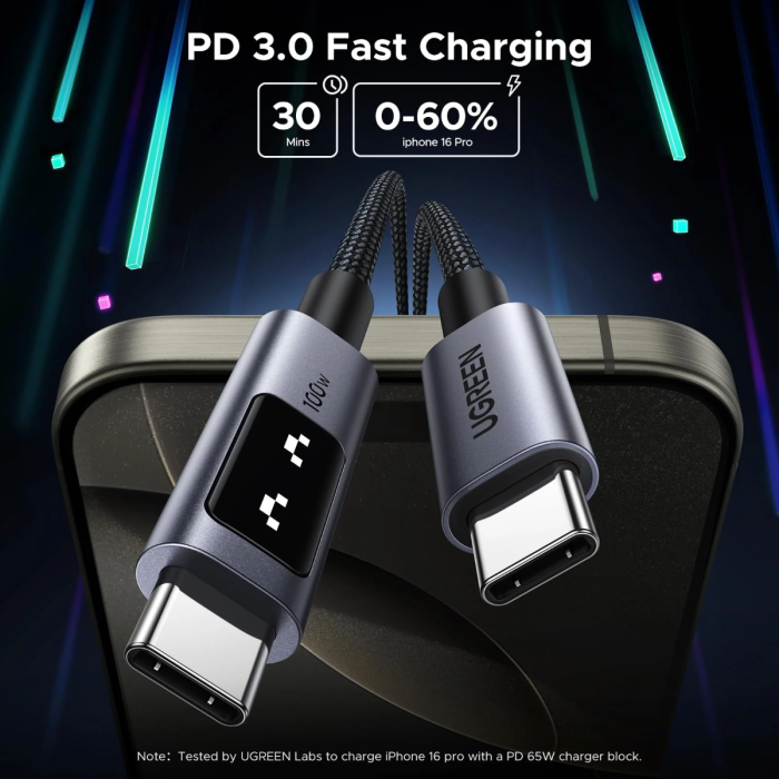 Ugreen Uno USB-C na USB-C polnilni kabel 100W, 1M