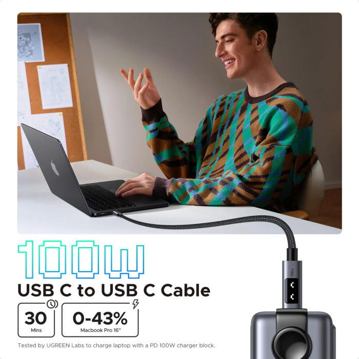 Ugreen Uno USB-C na USB-C polnilni kabel 100W, 2M