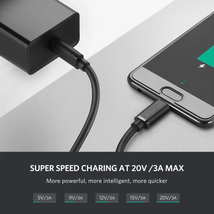 UGREEN USB 2.0 USB-C to USB-C 1m (black) - polybag