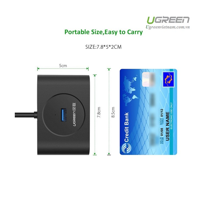 Ugreen USB 3.0 4 Ports Hub black 0.5m - box