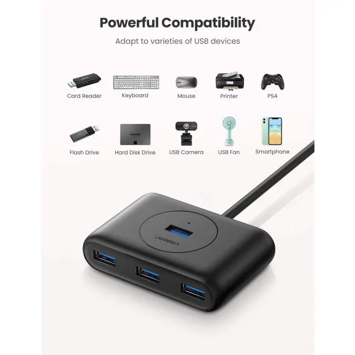 Ugreen USB 3.0 4 Ports Hub black 1m - box