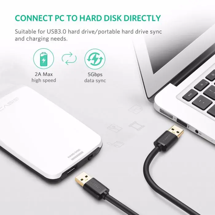 Ugreen USB 3.0 cable (M to M) black 2 m - polybag