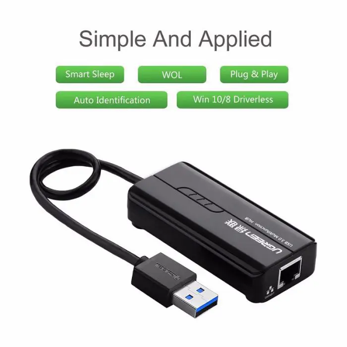 Ugreen USB 3.0 hub on 3x USB A and RJ45 - box