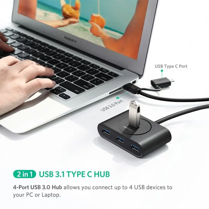 Ugreen USB 3.0 Hub with USB-C 3.1 OTG adapter 1M - box