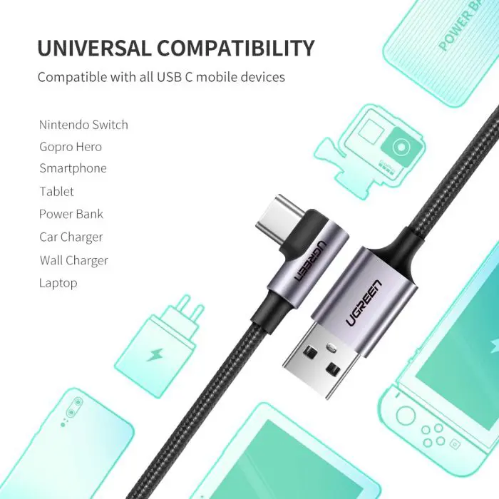 Ugreen USB A 2.0 to USB-C corner cable 1m - polybag