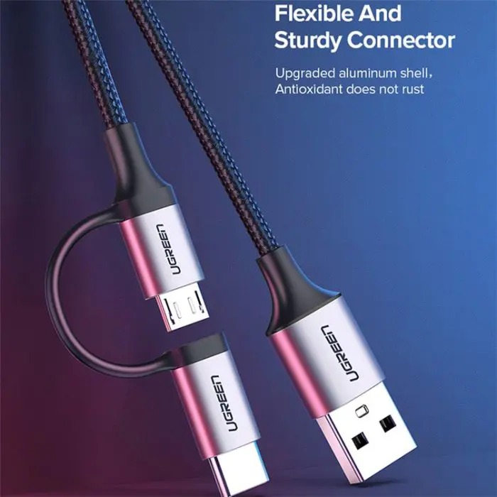 Ugreen USB-A to Micro USB + USB-C braided cable 1m