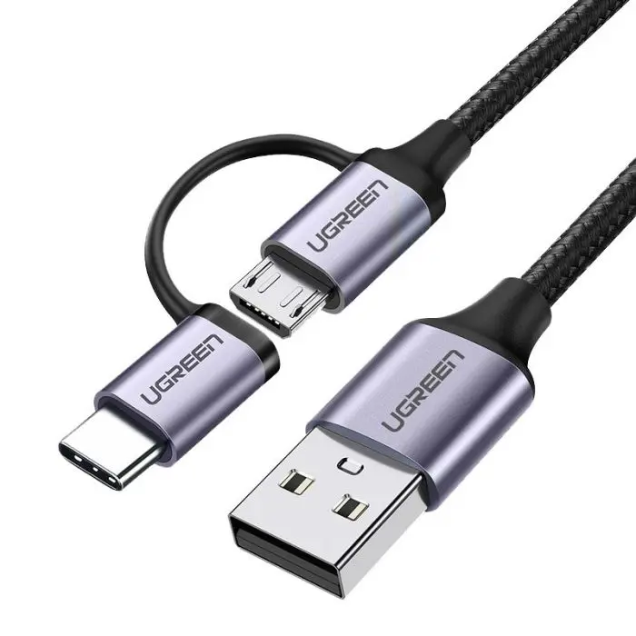 Ugreen USB-A to Micro USB + USB-C braided cable 1m