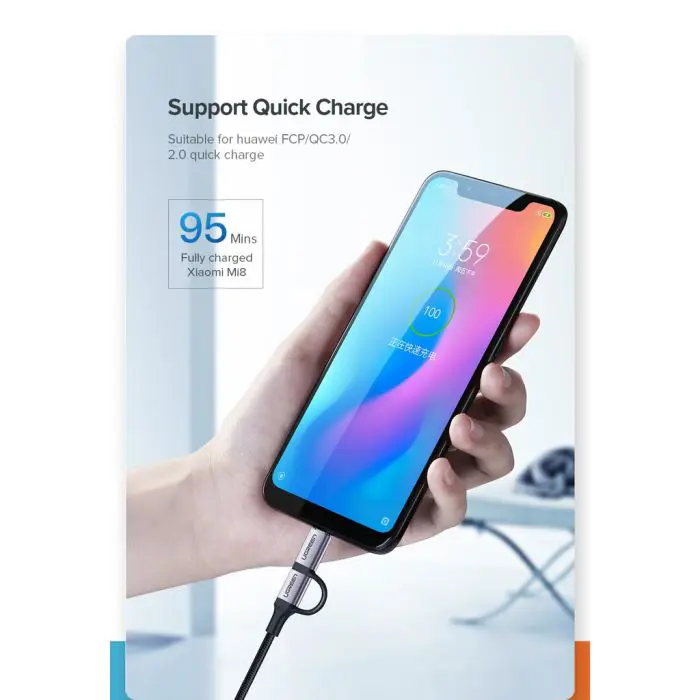 Ugreen USB-A to Micro USB + USB-C braided cable 1m