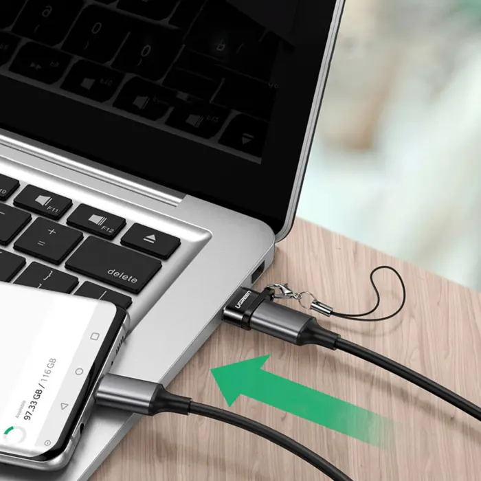 UGREEN, USB-C 3.1 (F) / USB-A 2.0 (M), crni