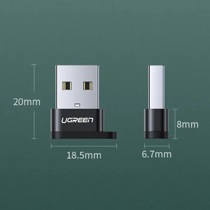 UGREEN, USB-C 3.1 (F) / USB-A 2.0 (M), crni