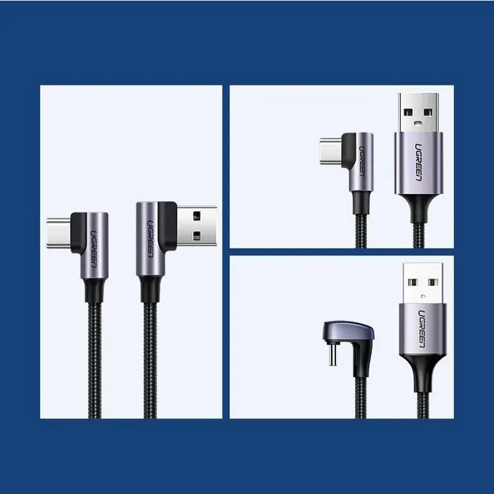 UGREEN USB-C (M) na USB 2.0 A (M), 3A, kutni 90°, crni, 2m