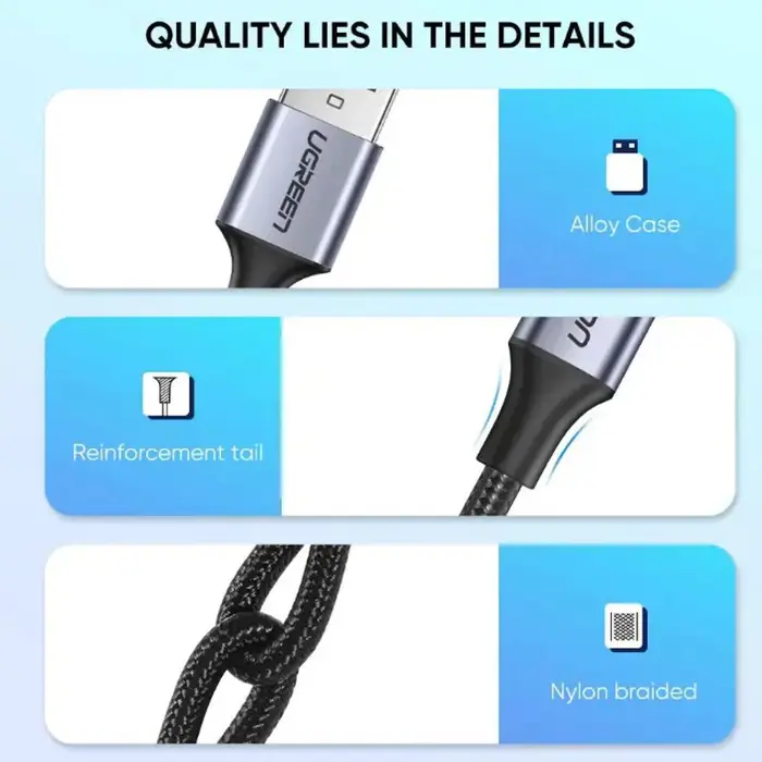 UGREEN USB-C (M) na USB 2.0 A (M) pleteni kabel, 1m