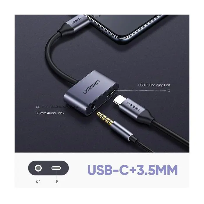 Ugreen USB-C to 3.5mm + USB-C Hub Adapter - box
